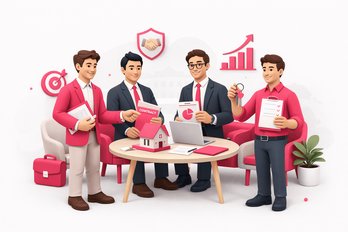 Real estate, legal and finance professionals collaborating